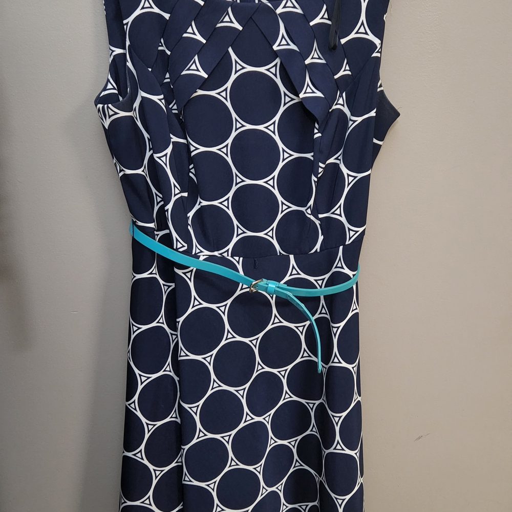 Navy and White Geometric Print Dress